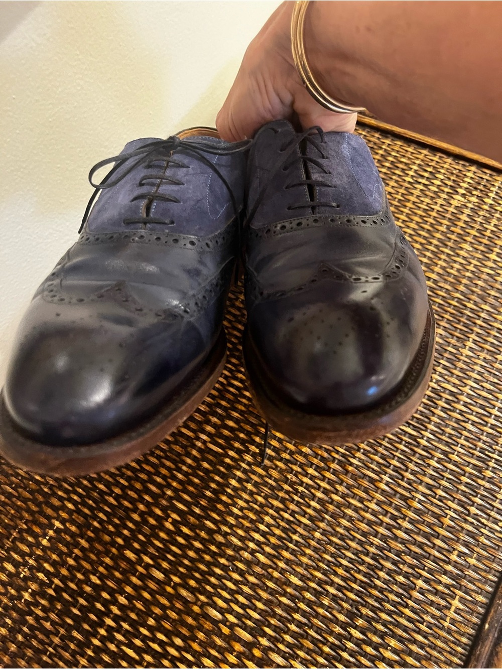 Louis Vuitton Navy Leather and Suede Wingtip Oxfords